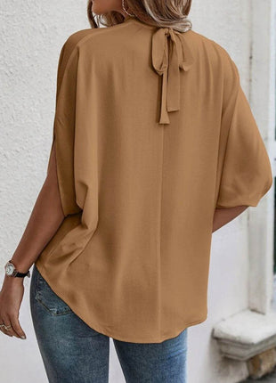 Tie Back Slit Half Sleeve Blouse - MimiStylez