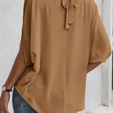 Tie Back Slit Half Sleeve Blouse - MimiStylez