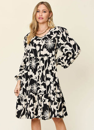 Double Take Full Size Printed Ruffle Hem Dress with Pocket - MimiStylez