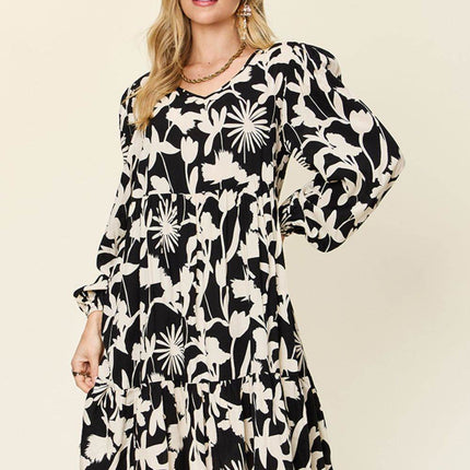 Double Take Full Size Printed Ruffle Hem Dress with Pocket - MimiStylez