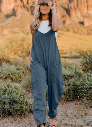 Double Take Full Size V-Neck Sleeveless Jumpsuit with Pockets - MimiStylez
