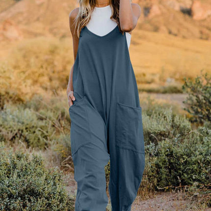 Double Take Full Size V-Neck Sleeveless Jumpsuit with Pockets - MimiStylez