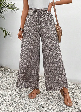 Tied Printed Wide Leg Pants - MimiStylez