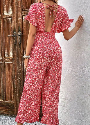 Printed Tie Back Ruffled Jumpsuit - MimiStylez
