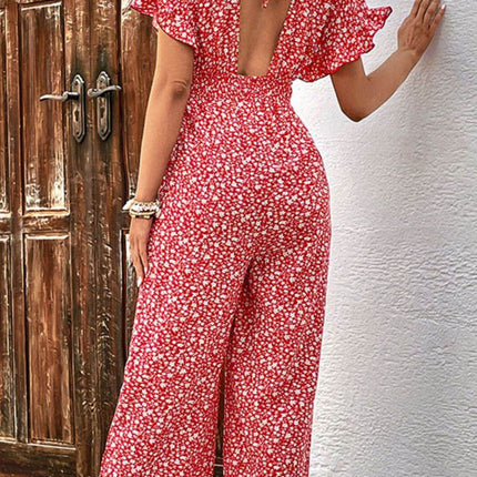 Printed Tie Back Ruffled Jumpsuit - MimiStylez