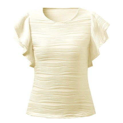 Textured Round Neck Cap Sleeve Top - MimiStylez