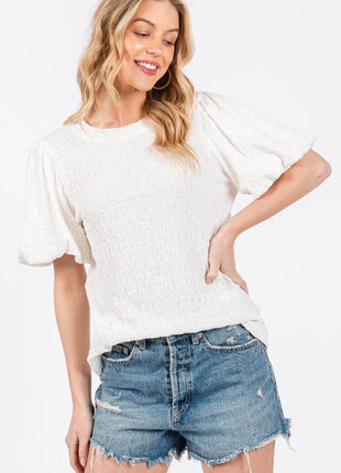 Ces Femme Textured Puff Sleeve Top - MimiStylez