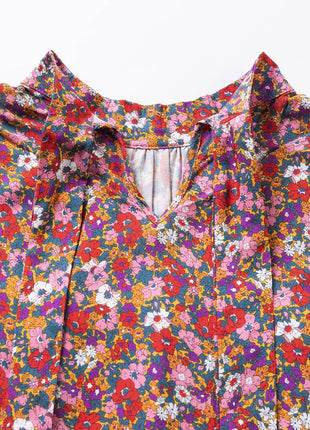 Printed Mock Neck Short Sleeve Blouse - MimiStylez
