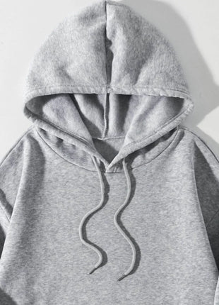 Drawstring Dropped Shoulder Hoodie - MimiStylez