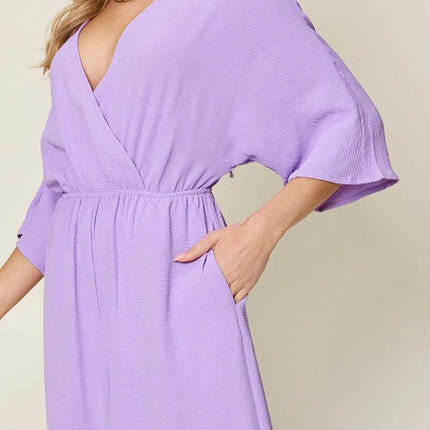 Double Take Full Size Surplice Wide Leg Jumpsuit with Pockets - MimiStylez