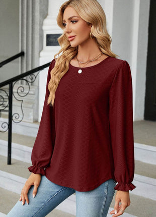 Round Neck Flounce Sleeve Blouse - MimiStylez