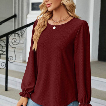 Round Neck Flounce Sleeve Blouse - MimiStylez