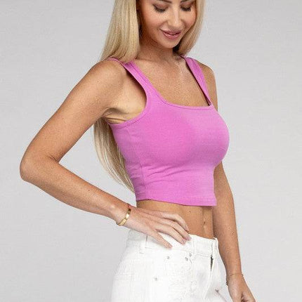Cotton Square Neck Cropped Cami Top - MimiStylez