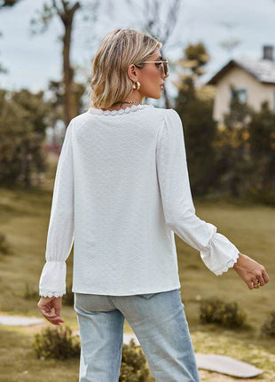 V-Neck Flounce Sleeve Blouse - MimiStylez