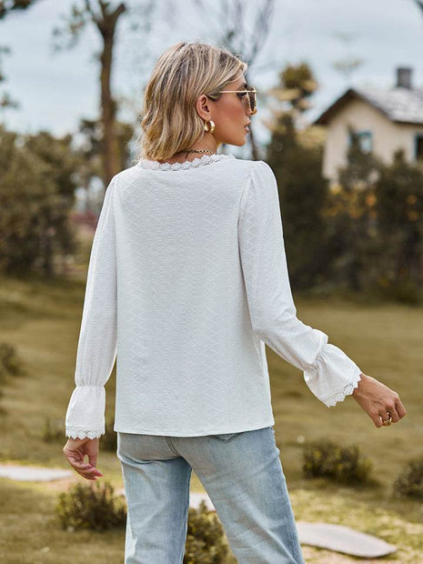 V-Neck Flounce Sleeve Blouse - MimiStylez