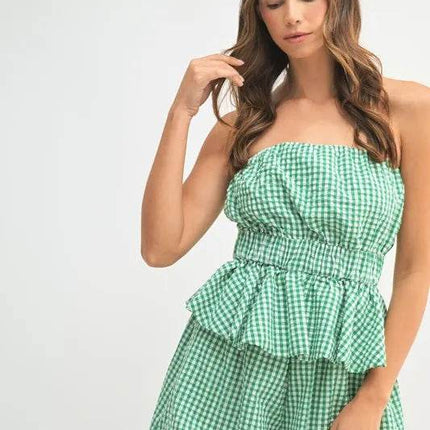 MABLE Gingham Tube Top and Shorts Set - MimiStylez