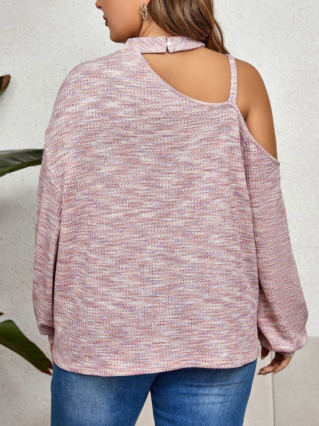 Plus Size Mock Neck Cutout Shoulder Blouse - MimiStylez