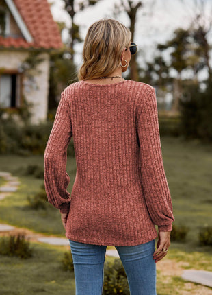 Round Neck Button-Down Long Sleeve Tee - MimiStylez