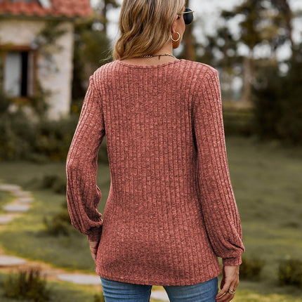 Round Neck Button-Down Long Sleeve Tee - MimiStylez