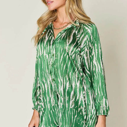 Double Take Full Size Printed Button Up Long Sleeve Shirt - MimiStylez