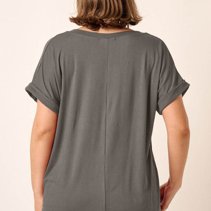 Mittoshop Full Size V-Neck Rolled Short Sleeve T-Shirt - MimiStylez