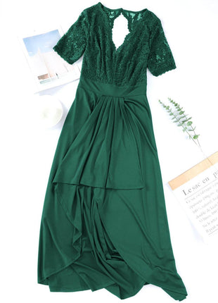 Lace Cutout V-Neck Short Sleeve Dress - MimiStylez