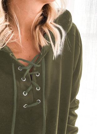 Lace-Up Dropped Shoulder Hoodie - MimiStylez