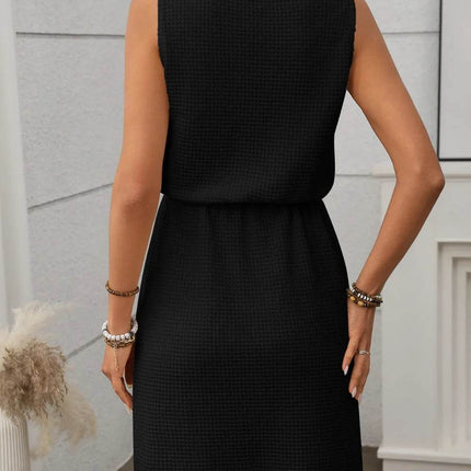 Waffle-Knit Drawstring Mini Tank Dress - MimiStylez