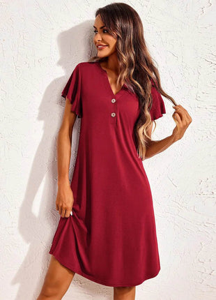 Notched Short Sleeve Lounge Dress - MimiStylez