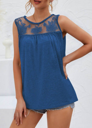 Lace Detail Round Neck Tank - MimiStylez