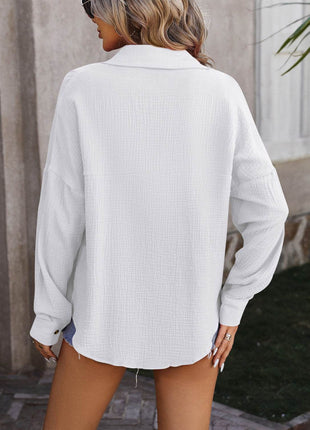 Textured Pocketed Button Up Dropped Shoulder Shirt - MimiStylez