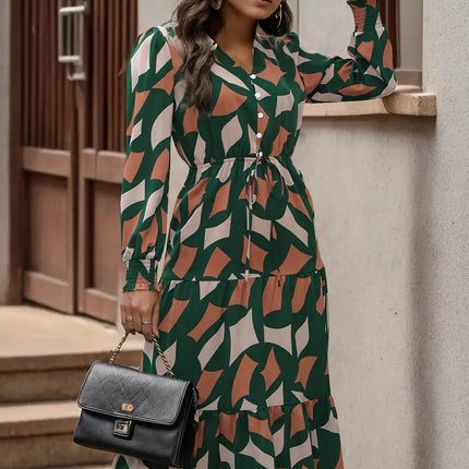 Perfee Printed Tied Pocketed Lantern Sleeve Dress - MimiStylez
