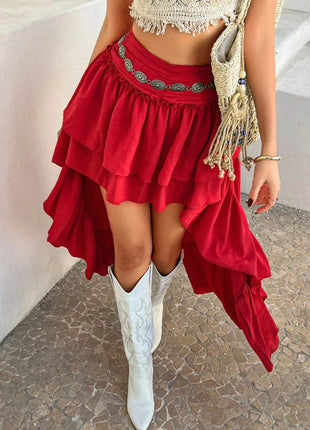 Devine High-Low Ruched Layered Skirt - MimiStylez