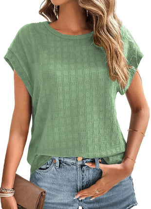 Textured Round Neck Short Sleeve Top - MimiStylez