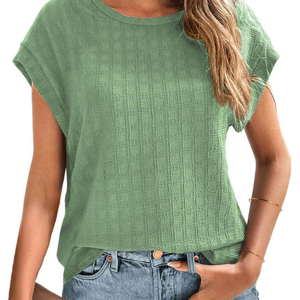 Textured Round Neck Short Sleeve Top - MimiStylez