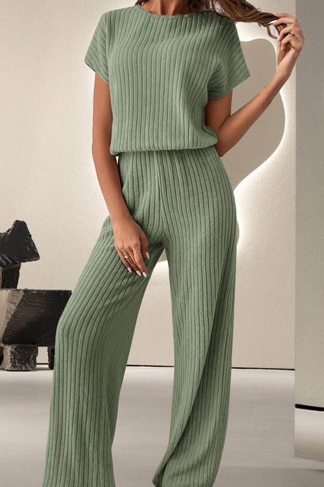 Round Neck Short Sleeve Jumpsuit - MimiStylez