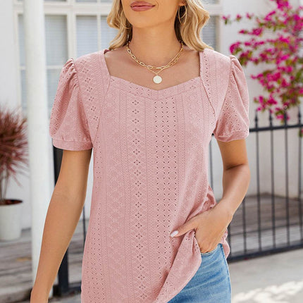 Eyelet Puff Sleeve T-Shirt - MimiStylez