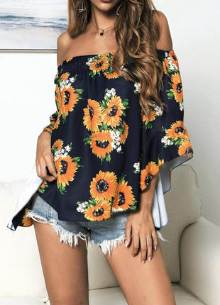 Floral Print Off-Shoulder Flounce Sleeve Blouse - MimiStylez