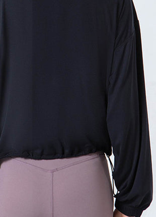 Drawstring Zip Up Dropped Shoulder Active Outerwear - MimiStylez