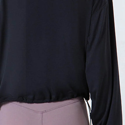 Drawstring Zip Up Dropped Shoulder Active Outerwear - MimiStylez