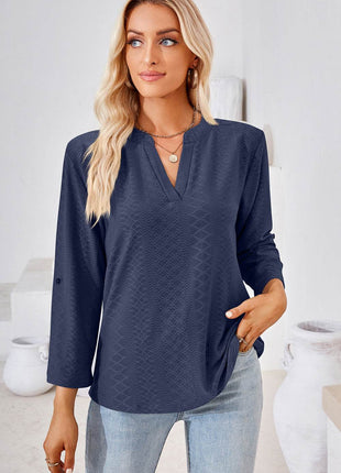 Notched Roll-Tab Sleeve T-Shirt - MimiStylez