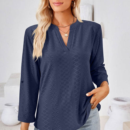 Notched Roll-Tab Sleeve T-Shirt - MimiStylez