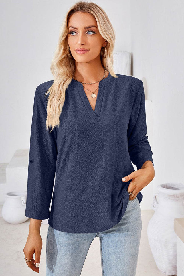 Notched Roll-Tab Sleeve T-Shirt - MimiStylez