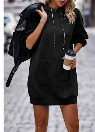 Textured Drawstring Tunic Hoodie - MimiStylez