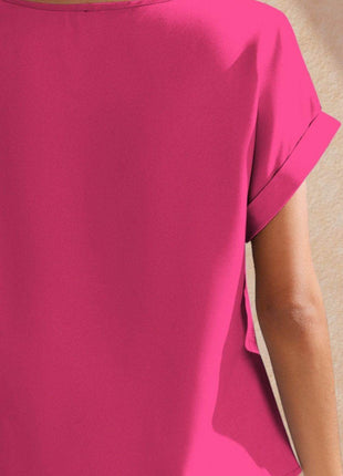 Round Neck Short Sleeve Blouse - MimiStylez