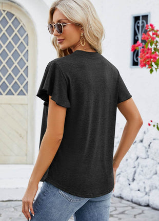 V-Neck Flutter Sleeve T-Shirt - MimiStylez