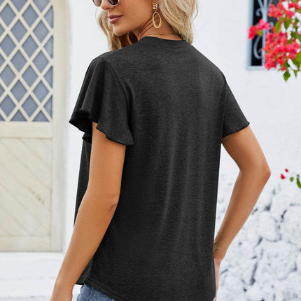 V-Neck Flutter Sleeve T-Shirt - MimiStylez