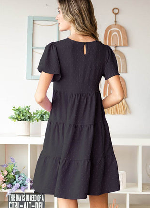 Heimish Swiss Dot Short Sleeve Tiered Dress - MimiStylez