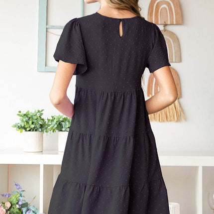 Heimish Swiss Dot Short Sleeve Tiered Dress - MimiStylez