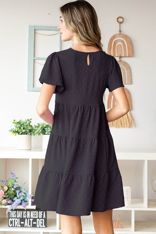 Heimish Swiss Dot Short Sleeve Tiered Dress - MimiStylez